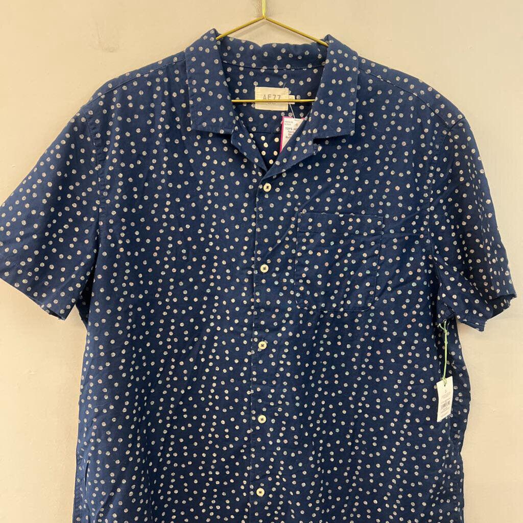 AE77 Navy Dotted Shortsleeve Buttondown XL