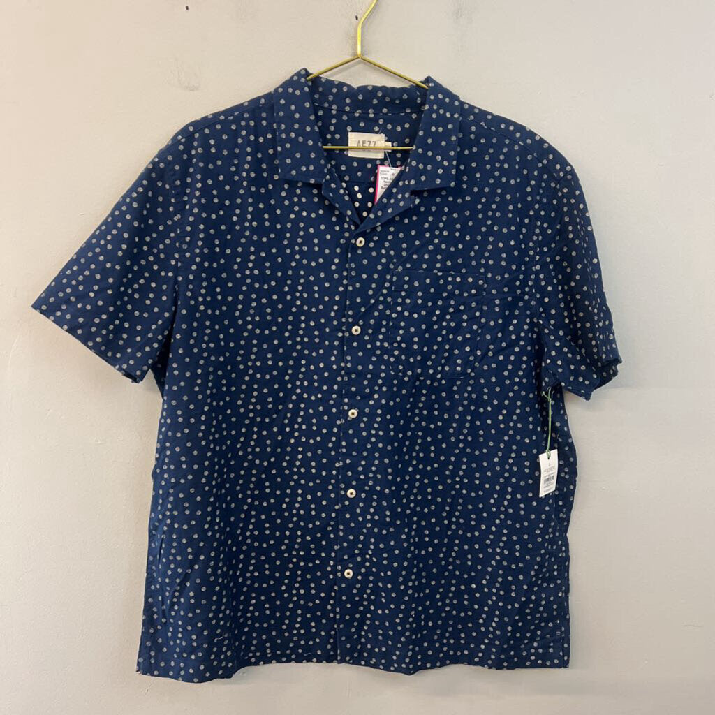 AE77 Navy Dotted Shortsleeve Buttondown XL