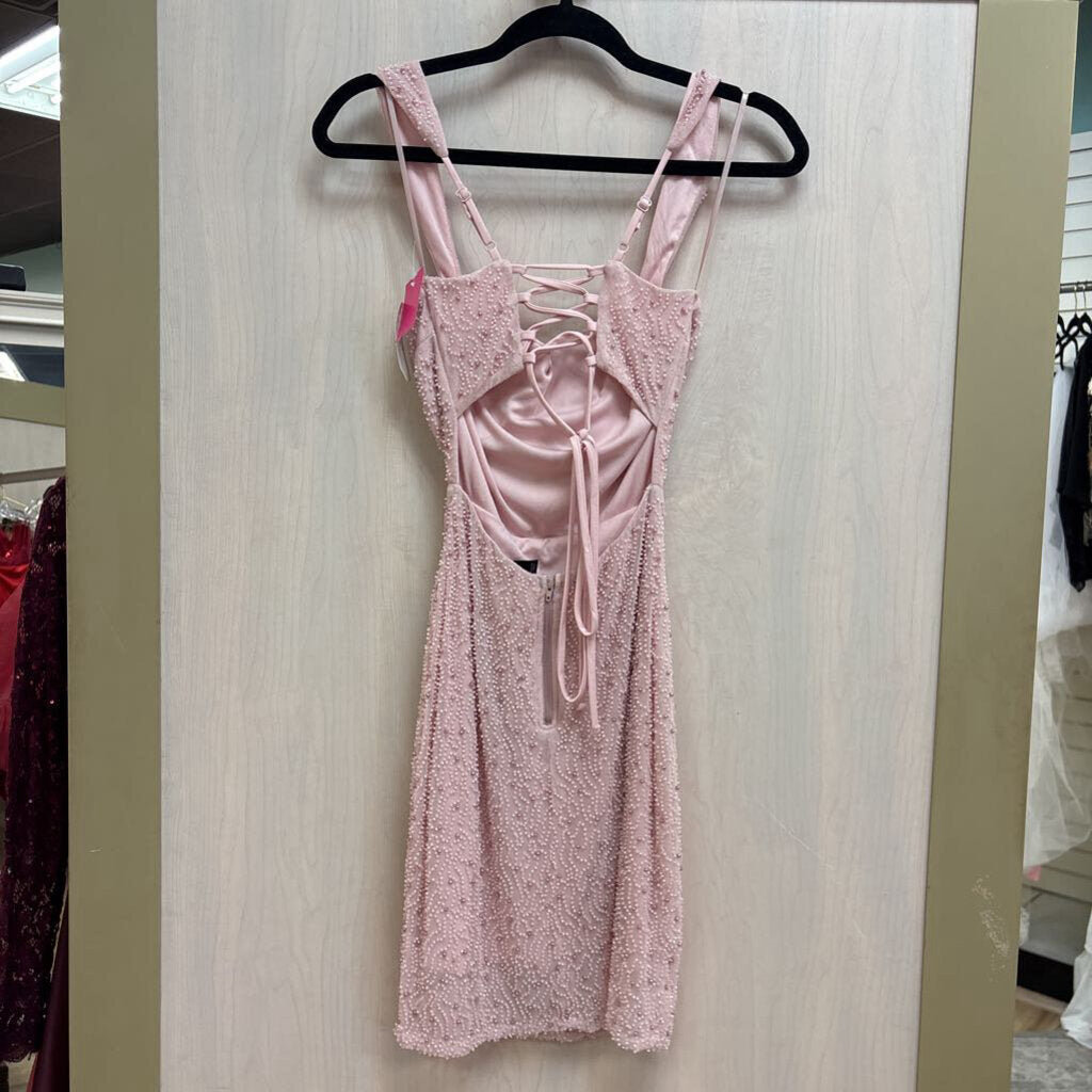 Windsor Pink Beaded Short Formal Dress Small