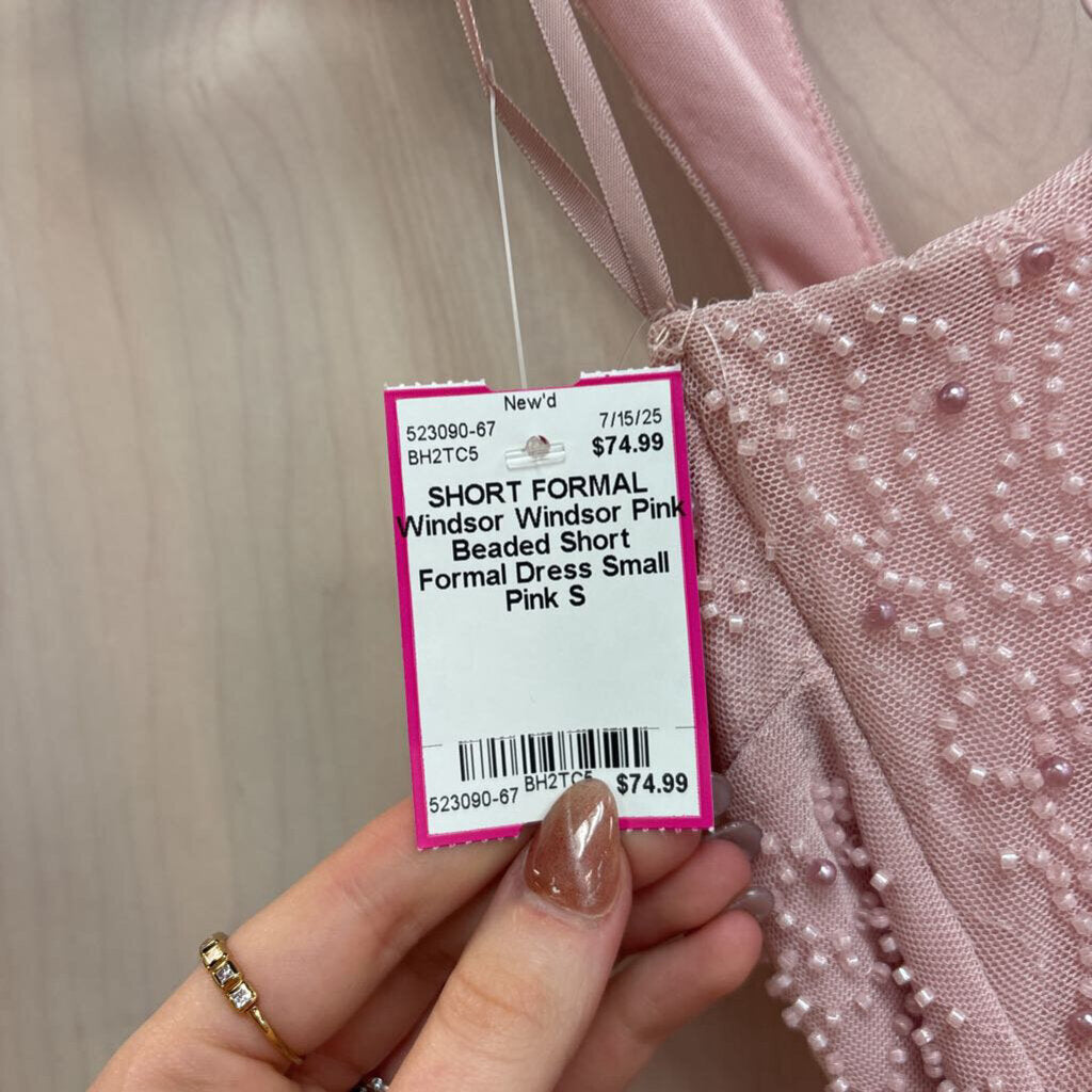 Windsor Pink Beaded Short Formal Dress Small