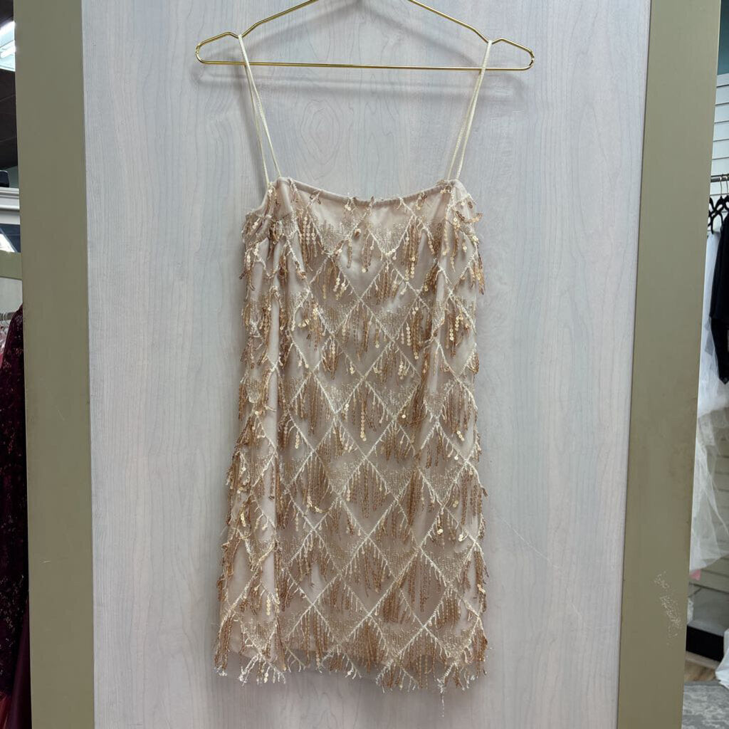Showpo Gold Sequin Tassel Short Formal Dress 6