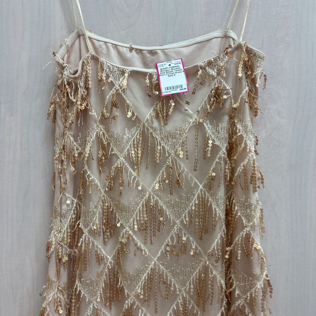 Showpo Gold Sequin Tassel Short Formal Dress 6