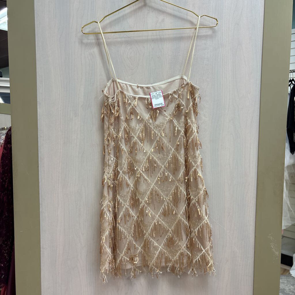 Showpo Gold Sequin Tassel Short Formal Dress 6