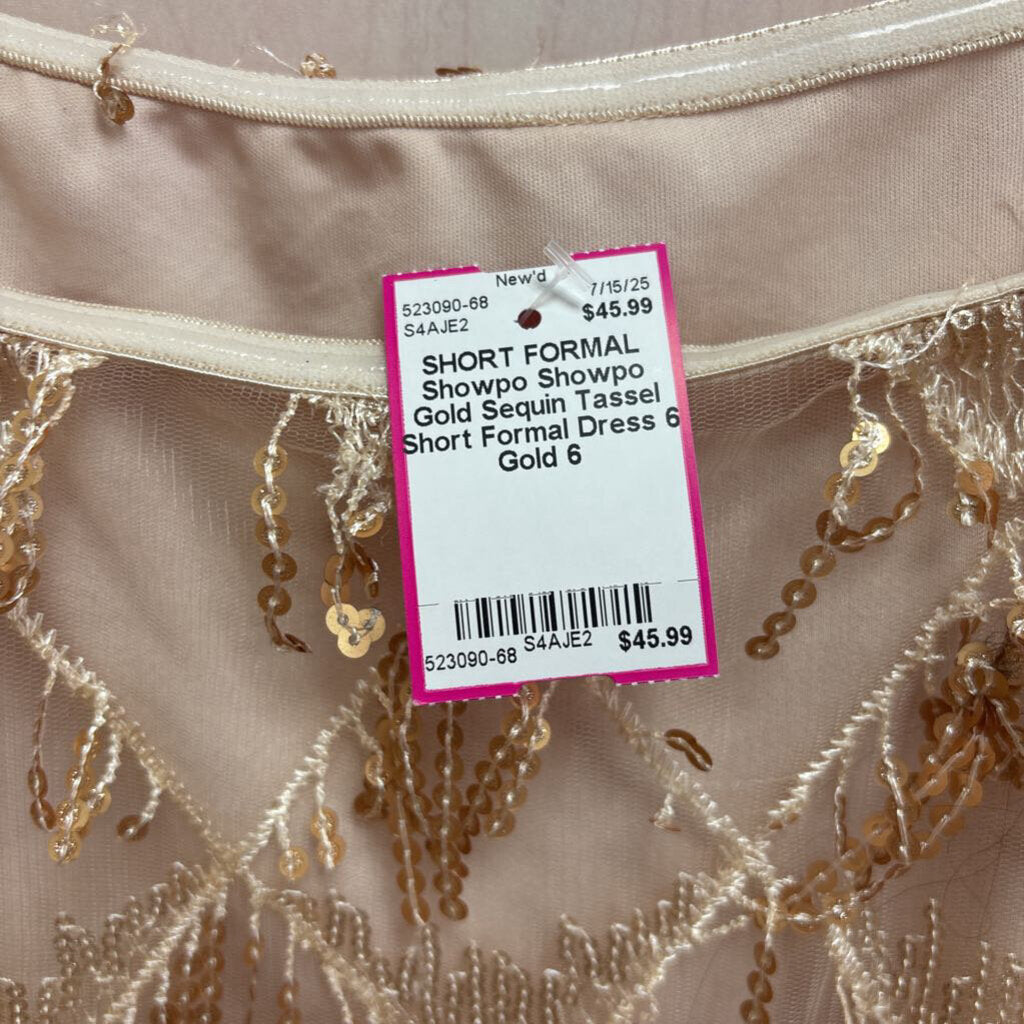 Showpo Gold Sequin Tassel Short Formal Dress 6