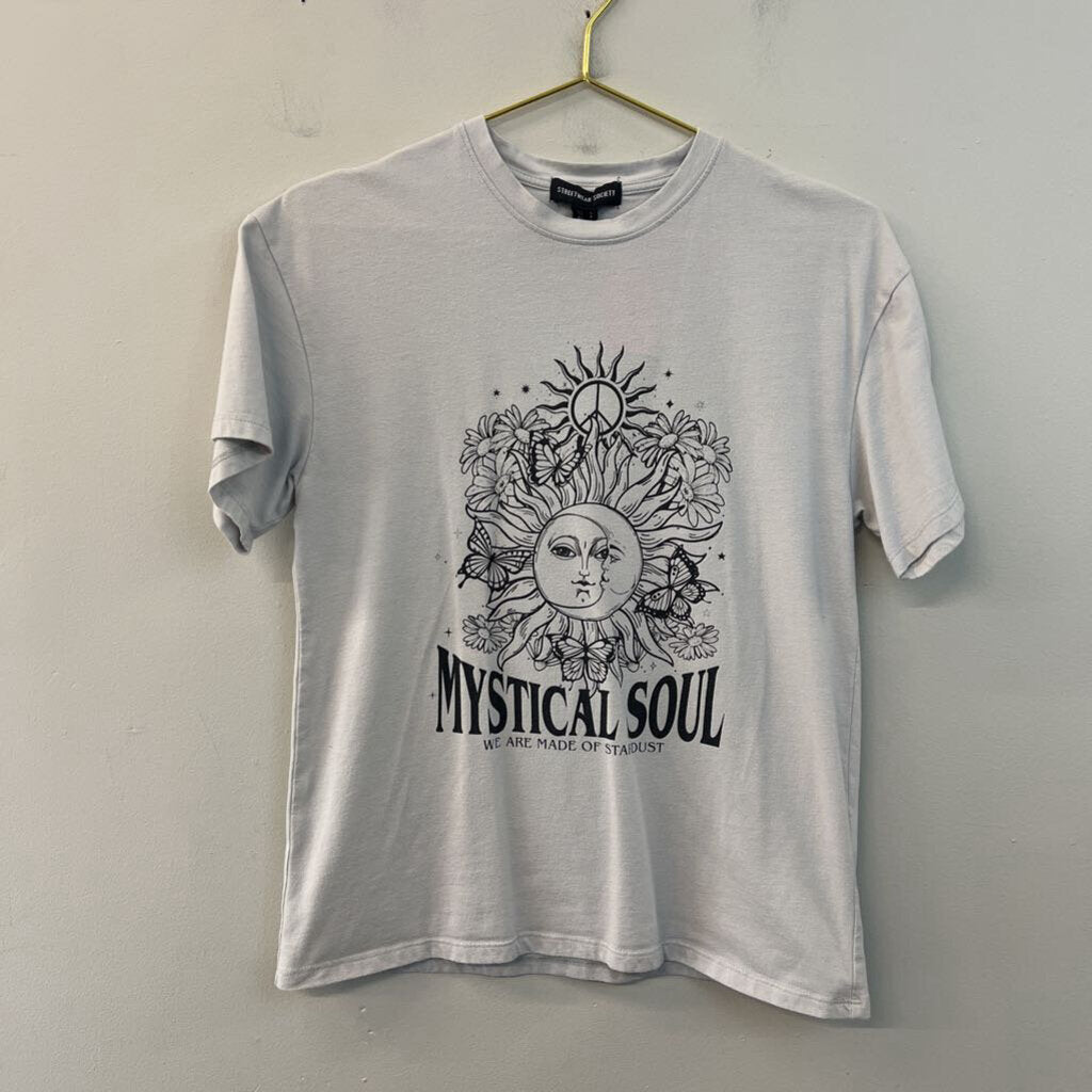 Streetwear Society Grey Mystical Soul Short Sleeve Graphic Tee Small