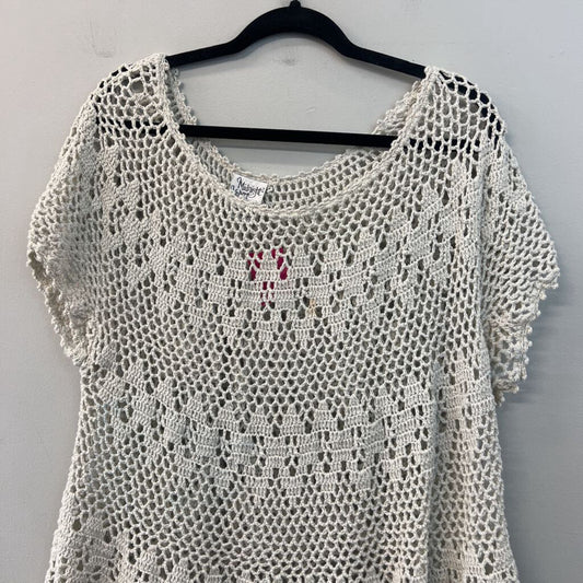 Midnight Velvet Beige Crochet Knit Short Sleeve Top 2X