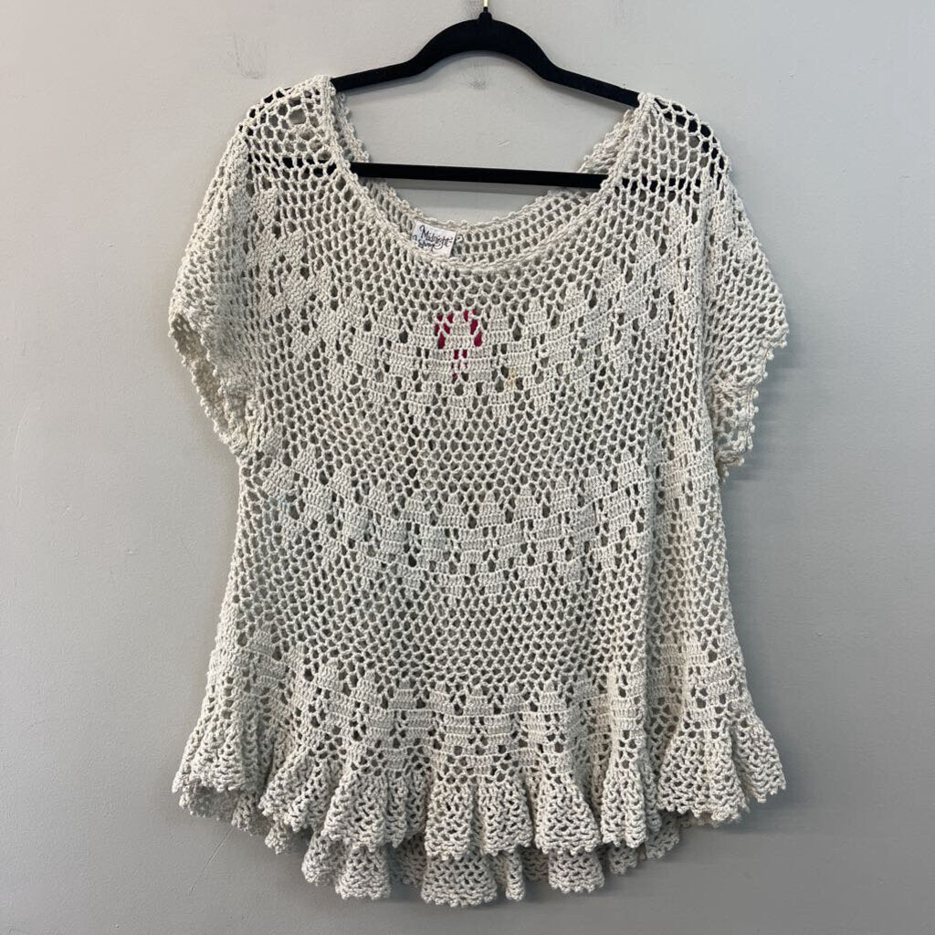 Midnight Velvet Beige Crochet Knit Short Sleeve Top 2X