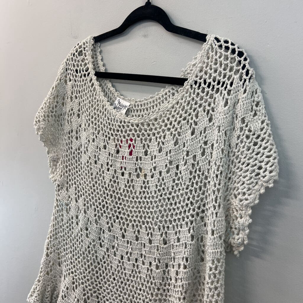 Midnight Velvet Beige Crochet Knit Short Sleeve Top 2X
