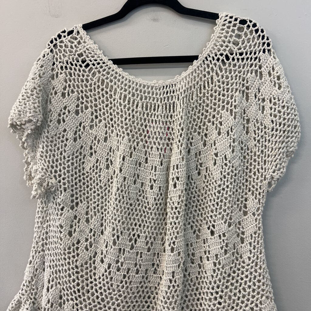 Midnight Velvet Beige Crochet Knit Short Sleeve Top 2X