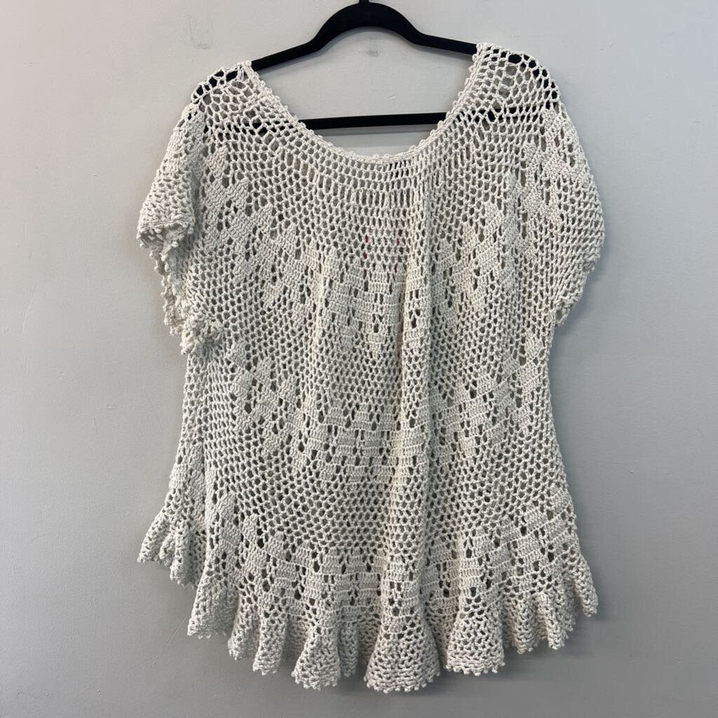 Midnight Velvet Beige Crochet Knit Short Sleeve Top 2X