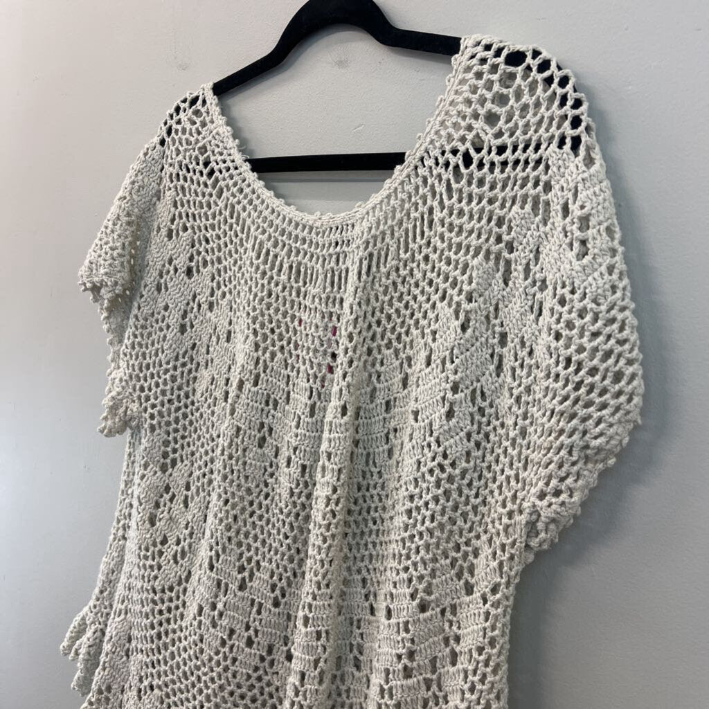 Midnight Velvet Beige Crochet Knit Short Sleeve Top 2X