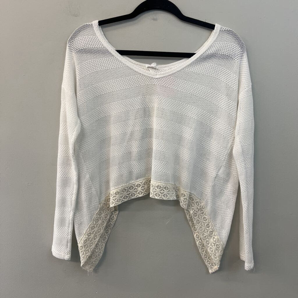 En Creme White Knit Cropped Long Sleeve Open Back Top Small