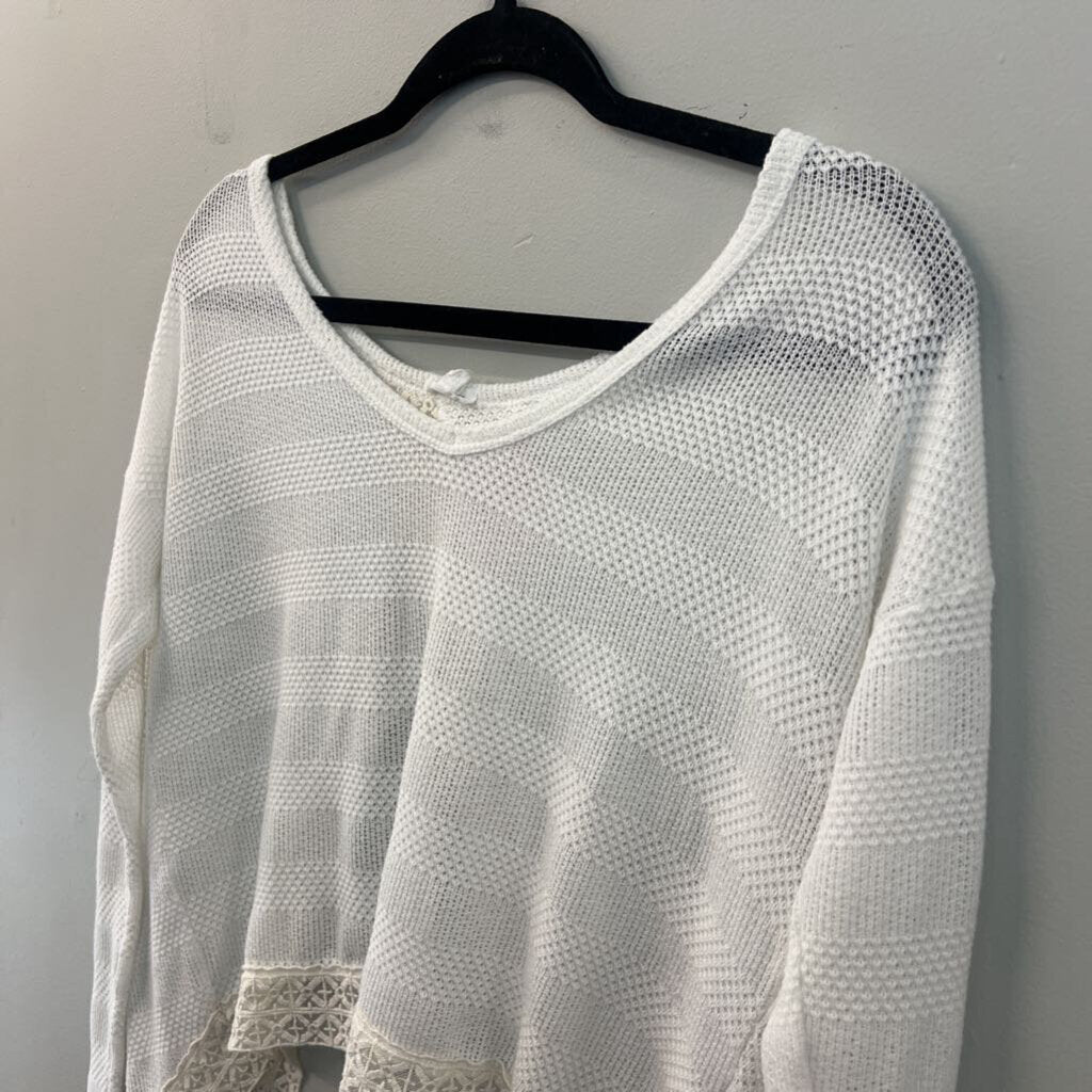 En Creme White Knit Cropped Long Sleeve Open Back Top Small