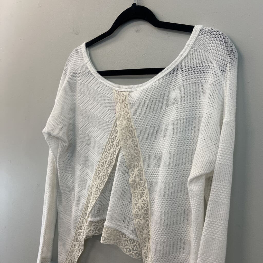 En Creme White Knit Cropped Long Sleeve Open Back Top Small