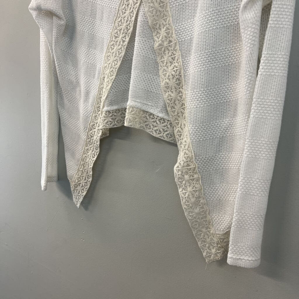 En Creme White Knit Cropped Long Sleeve Open Back Top Small