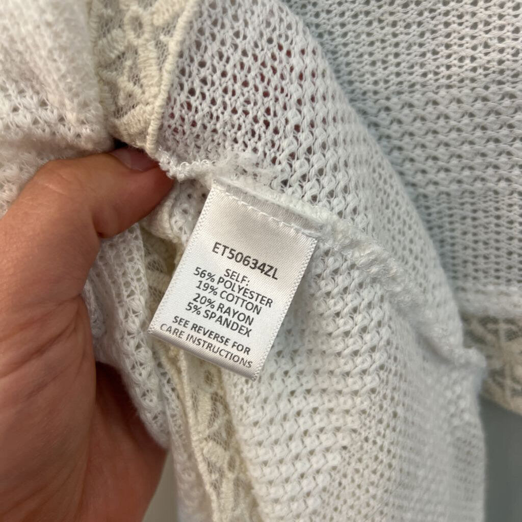 En Creme White Knit Cropped Long Sleeve Open Back Top Small