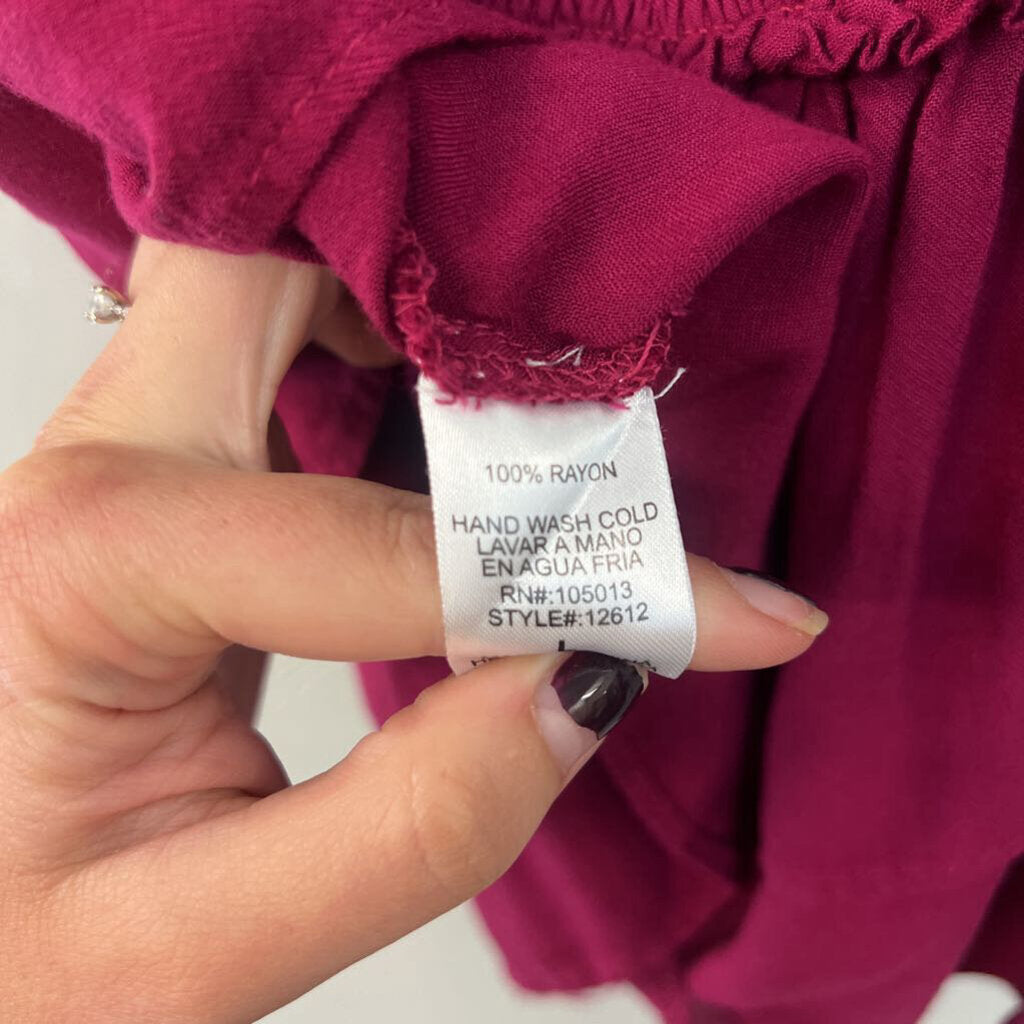 Andree By Unit Burgundy/ Multi Embroidered Sleeve Off Shoulder Top Large