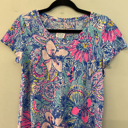 Lilly Pulitzer Blue/ Multi Print Short Sleeve Top Small