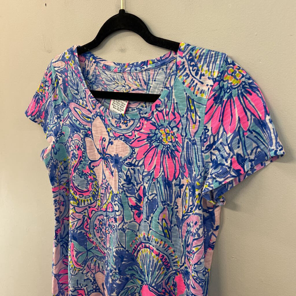 Lilly Pulitzer Blue/ Multi Print Short Sleeve Top Small