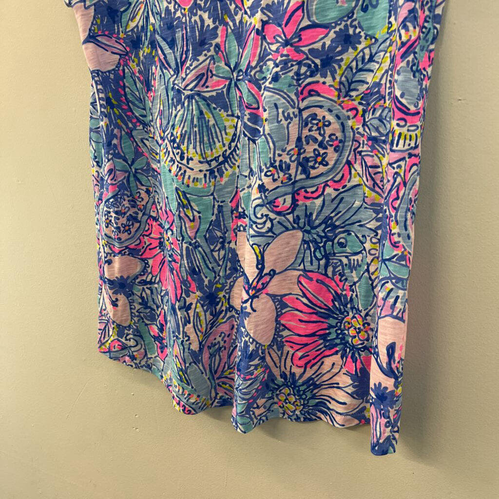 Lilly Pulitzer Blue/ Multi Print Short Sleeve Top Small