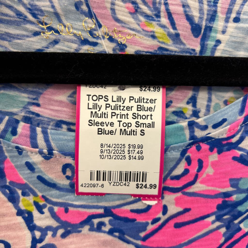 Lilly Pulitzer Blue/ Multi Print Short Sleeve Top Small