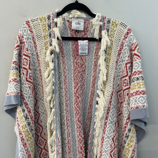 Cabi Cream Multi Sweater Knit Stripped Fringe Open Front Cardigan Extra Small/ Small