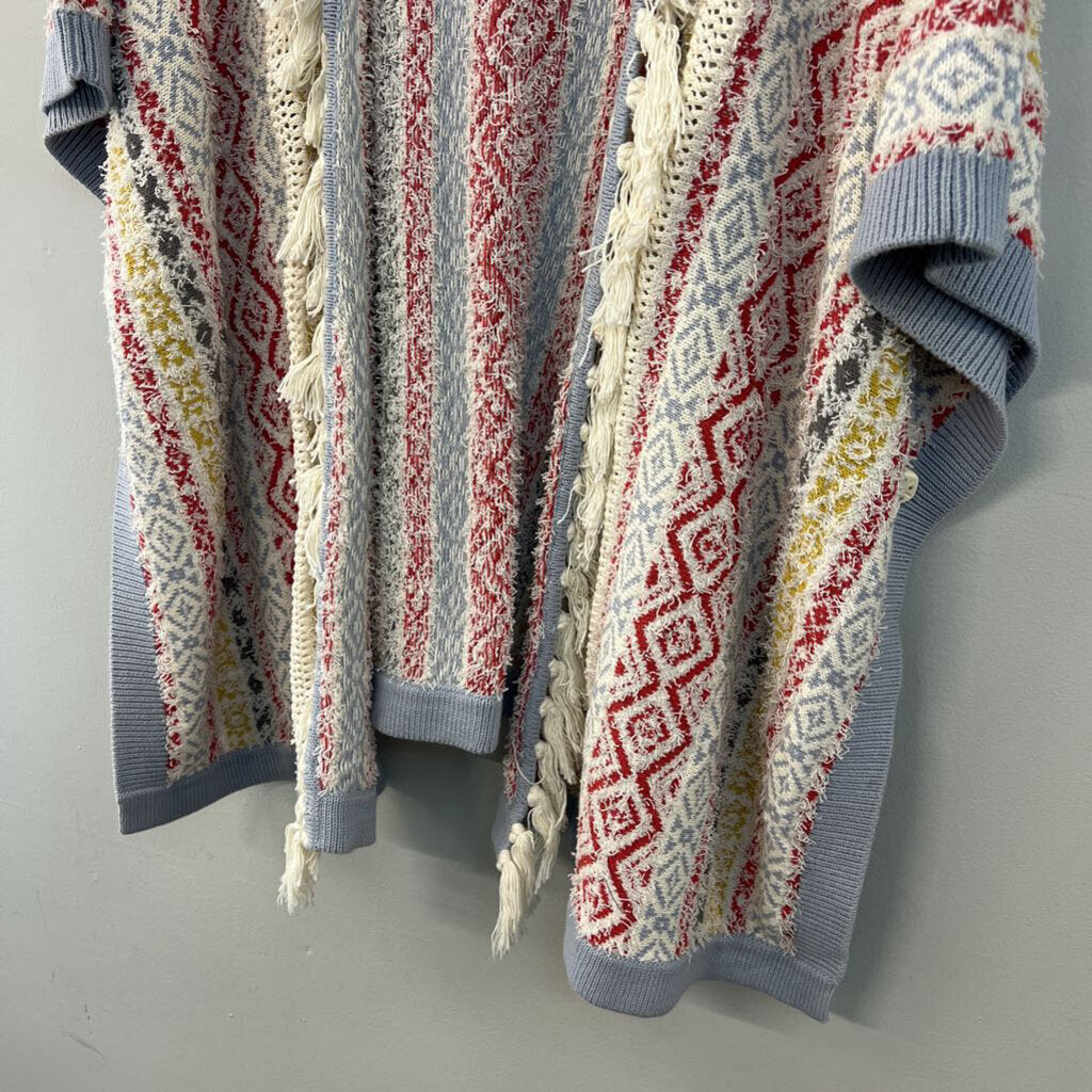 Cabi Cream Multi Sweater Knit Stripped Fringe Open Front Cardigan Extra Small/ Small