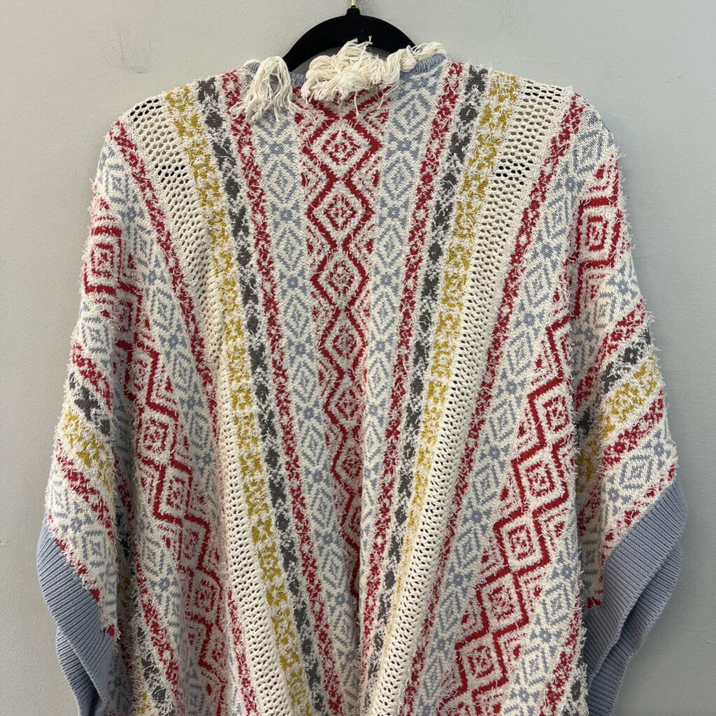 Cabi Cream Multi Sweater Knit Stripped Fringe Open Front Cardigan Extra Small/ Small