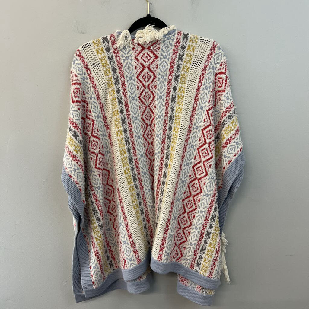 Cabi Cream Multi Sweater Knit Stripped Fringe Open Front Cardigan Extra Small/ Small