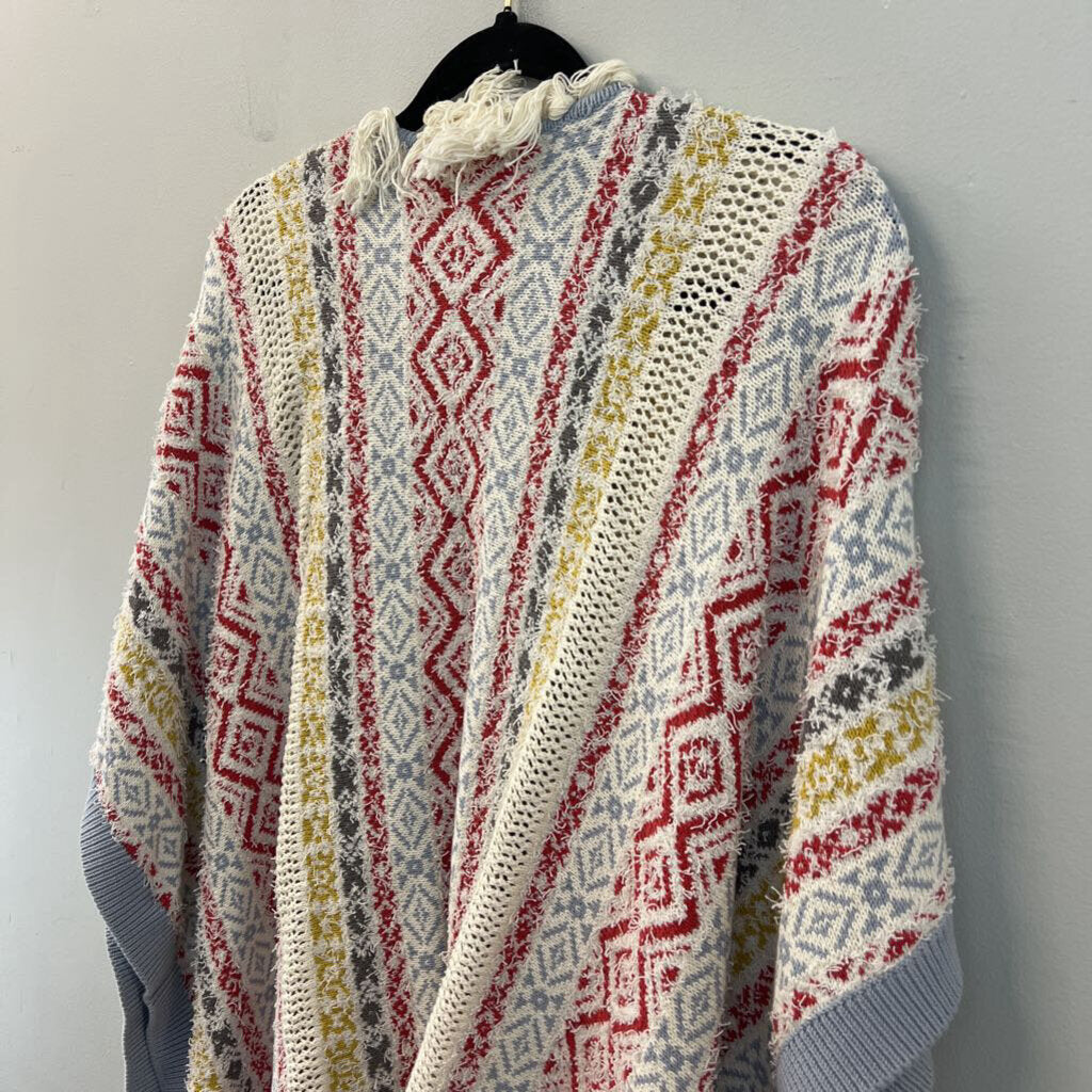Cabi Cream Multi Sweater Knit Stripped Fringe Open Front Cardigan Extra Small/ Small
