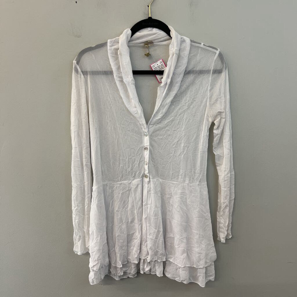 Comfy USA White Sheer Long Sleeve Top Small