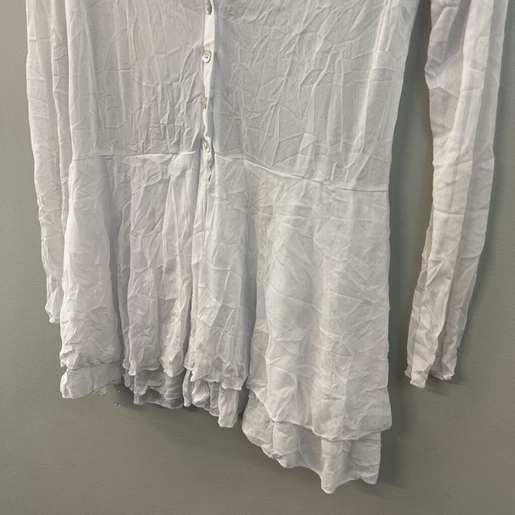 Comfy USA White Sheer Long Sleeve Top Small