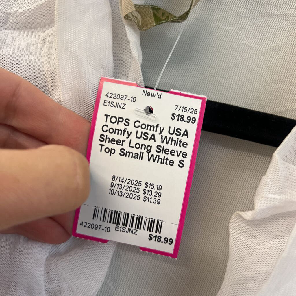 Comfy USA White Sheer Long Sleeve Top Small