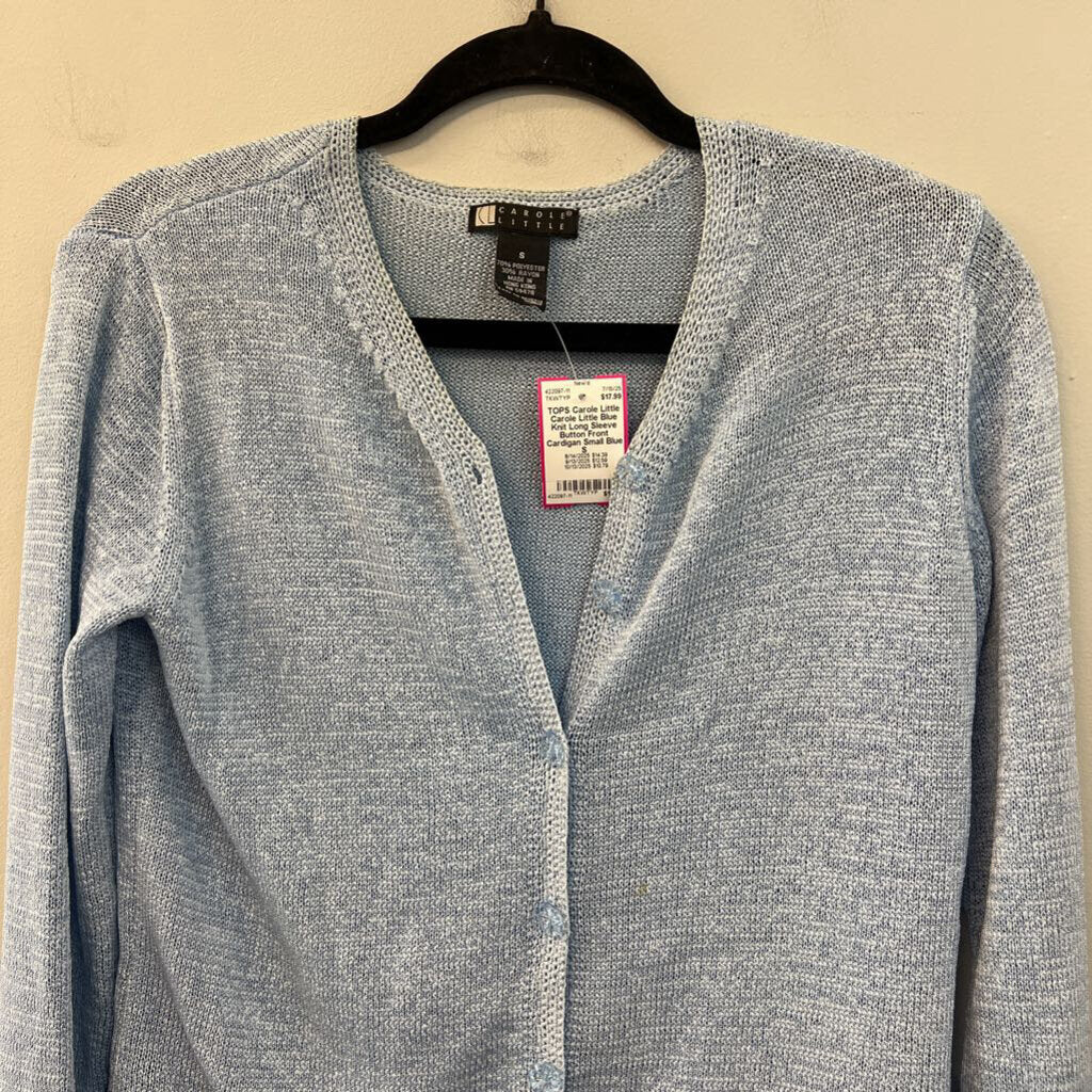 Carole Little Blue Knit Long Sleeve Button Front Cardigan Small