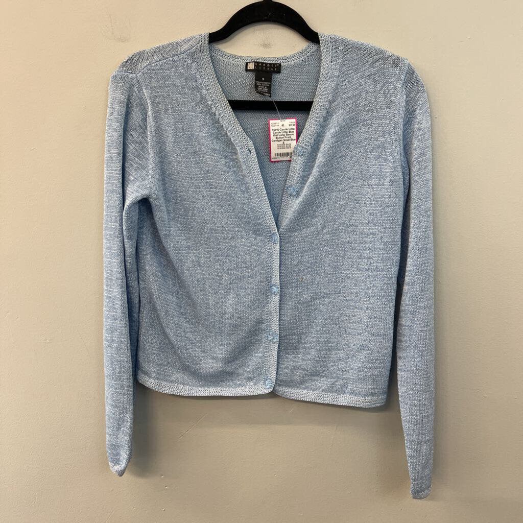 Carole Little Blue Knit Long Sleeve Button Front Cardigan Small