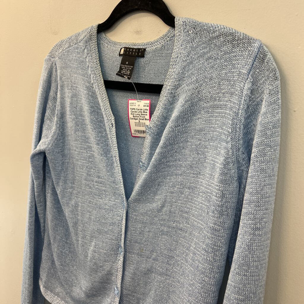 Carole Little Blue Knit Long Sleeve Button Front Cardigan Small
