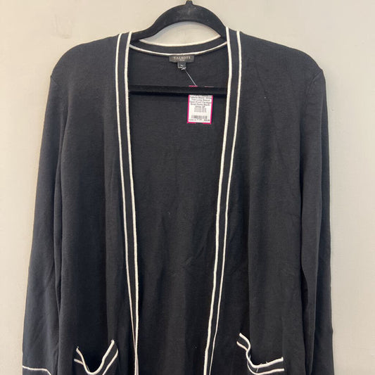 Talbots Black/ Whtie Trim Long Sleeve Open Front Cardigan Small Petite