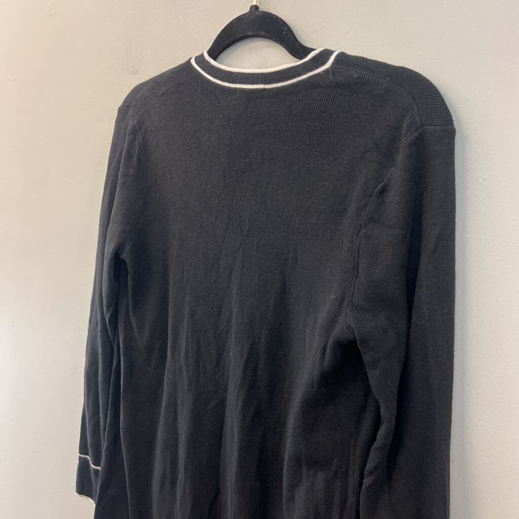 Talbots Black/ Whtie Trim Long Sleeve Open Front Cardigan Small Petite