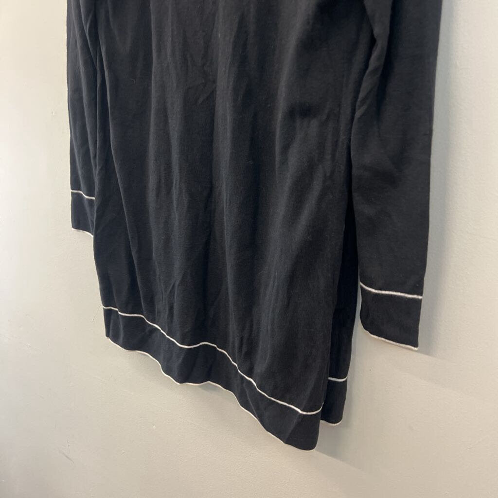 Talbots Black/ Whtie Trim Long Sleeve Open Front Cardigan Small Petite