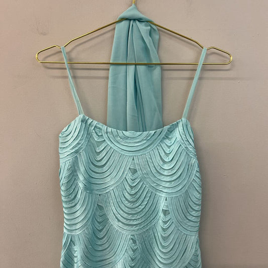 Hong Ni Blue Textured Top Ruffle Skirt Detail Dress Small