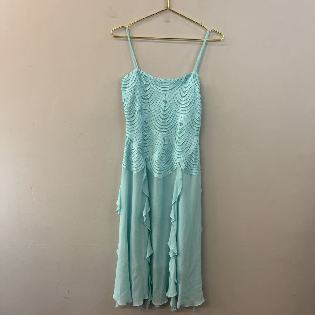 Hong Ni Blue Textured Top Ruffle Skirt Detail Dress Small