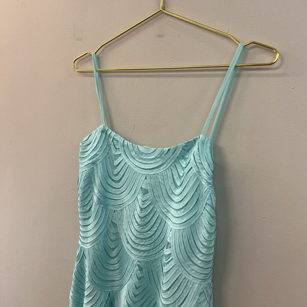 Hong Ni Blue Textured Top Ruffle Skirt Detail Dress Small