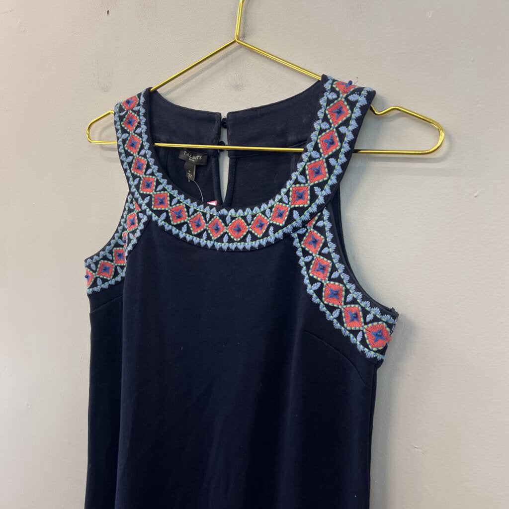 Talbots Navy/ Multi Embroidered Top Shift Dress Small Petite