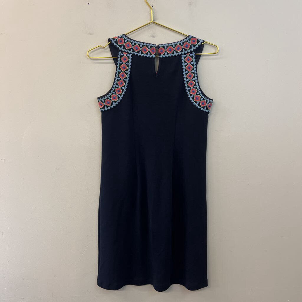 Talbots Navy/ Multi Embroidered Top Shift Dress Small Petite
