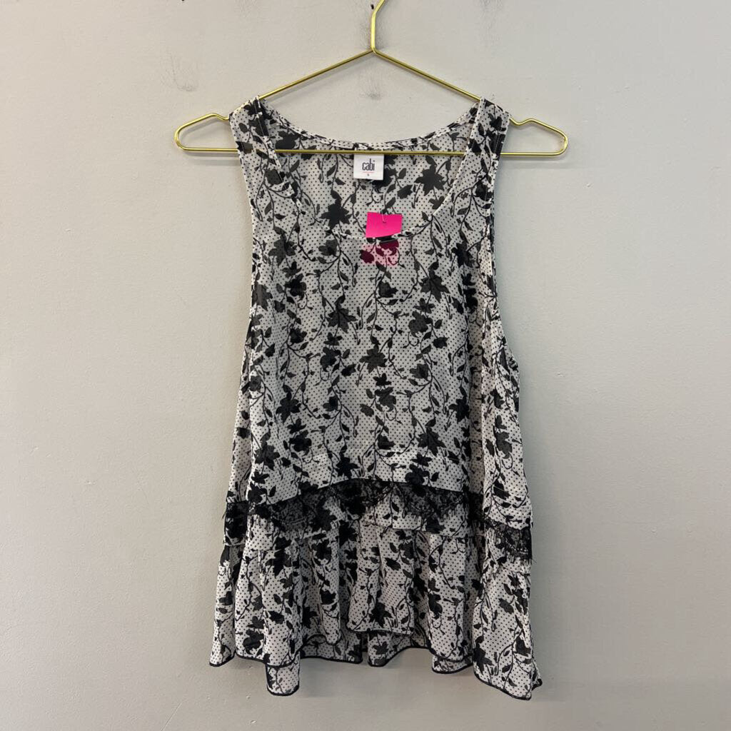 Cabi White/ Black Print Tank Top Small