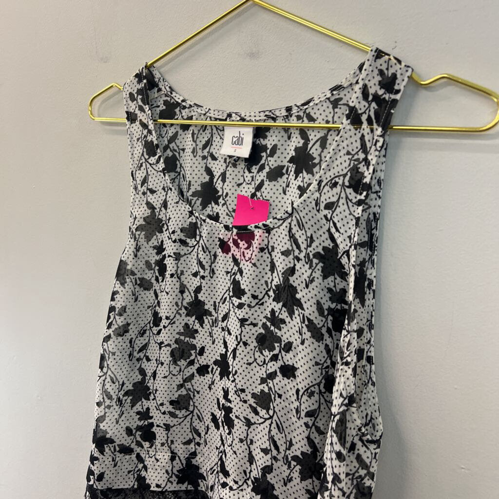 Cabi White/ Black Print Tank Top Small