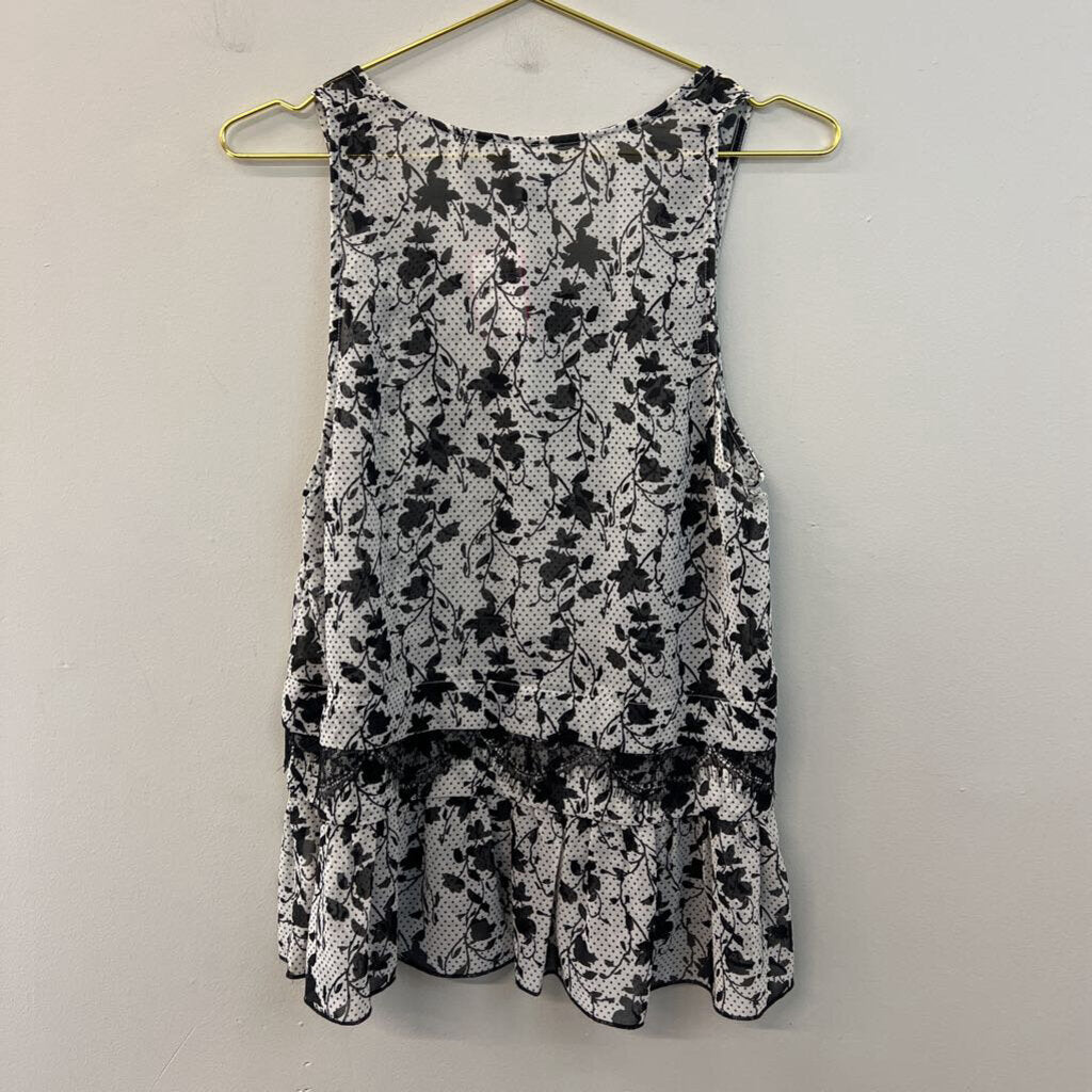 Cabi White/ Black Print Tank Top Small