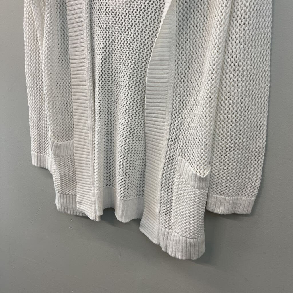 Talbots White Open Knit Long Sleeve Open Front Hooded Cardigan Small Petite