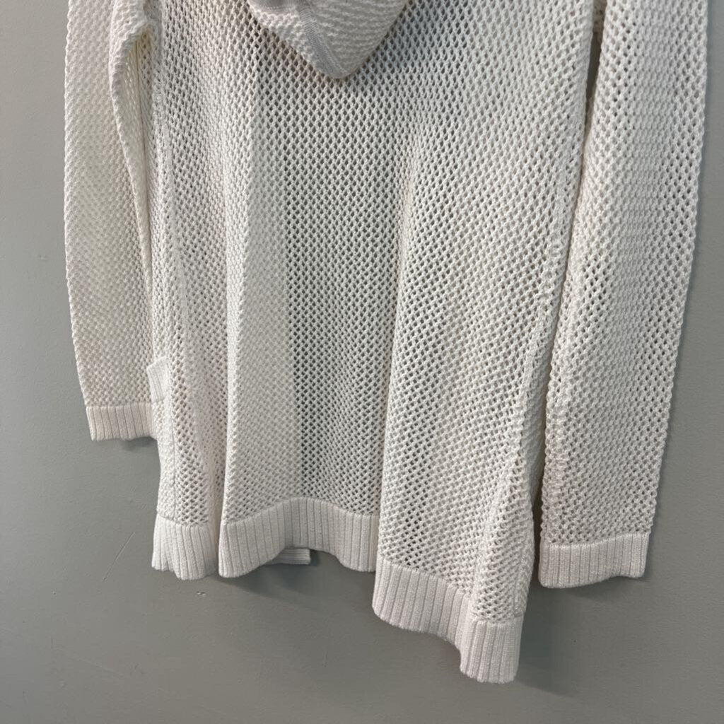 Talbots White Open Knit Long Sleeve Open Front Hooded Cardigan Small Petite