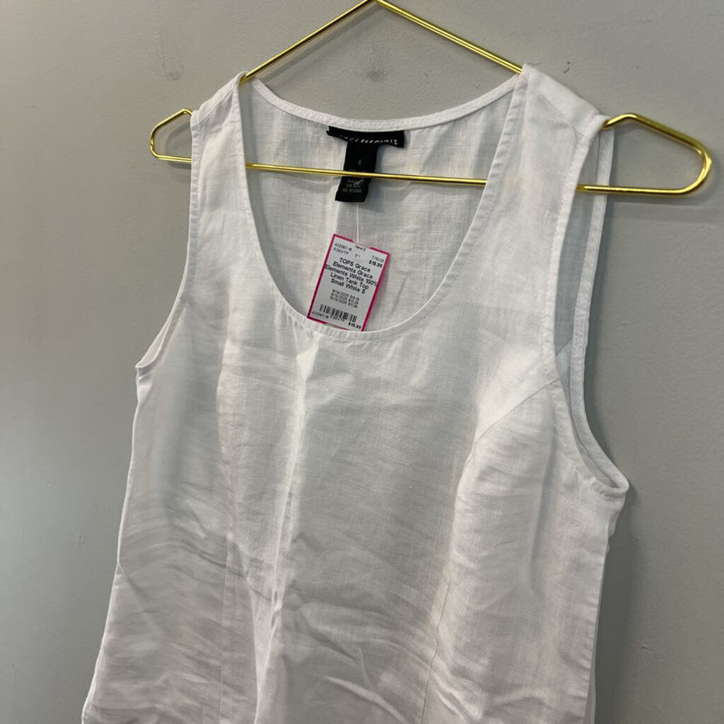 Grace Elements White 100% Linen Tank Top Small